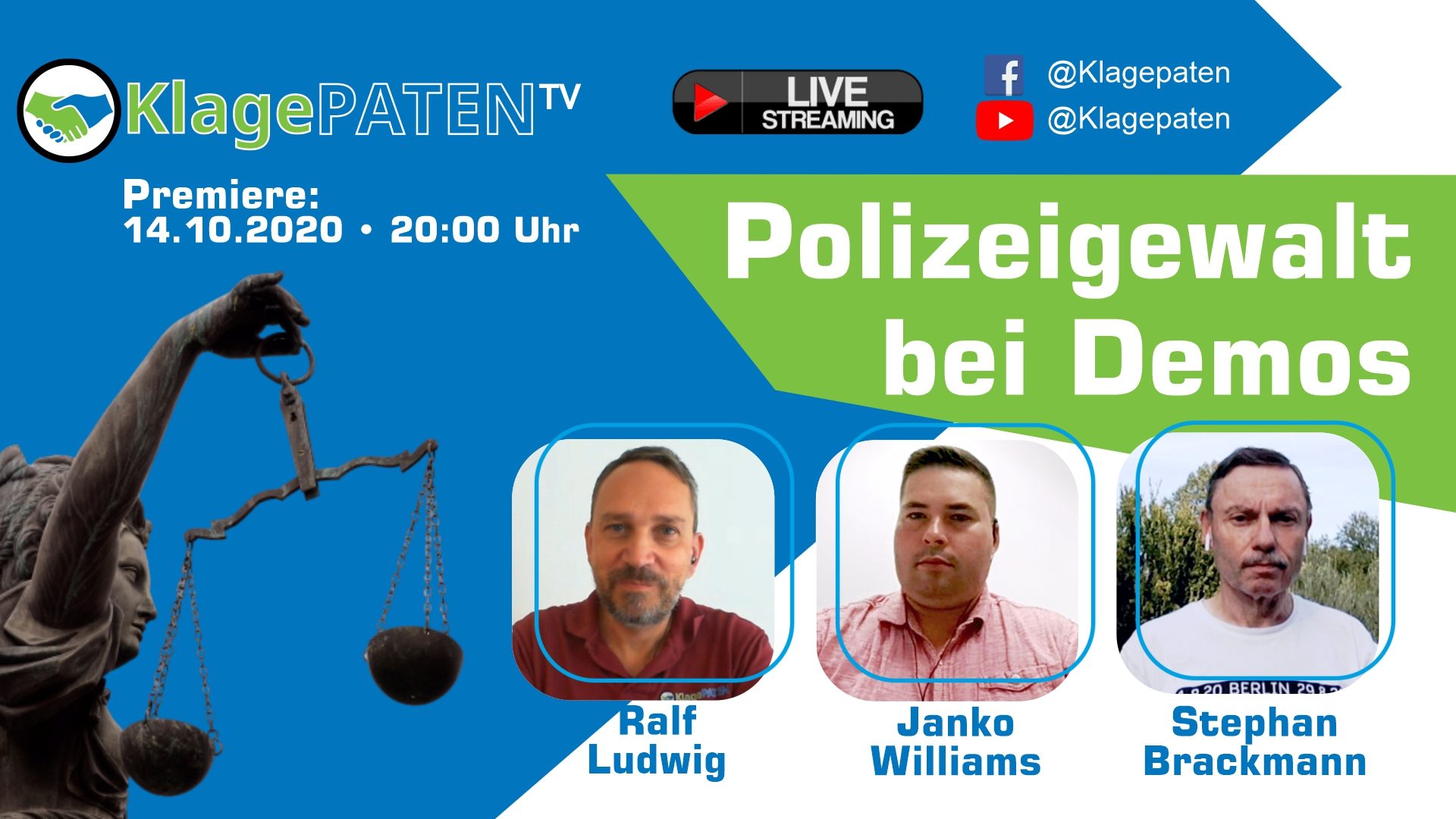 Klagepaten TV #4: Polizeigewalt bei Demos – Ralf Ludwig mit Stephan Brackmann + Janko Williams