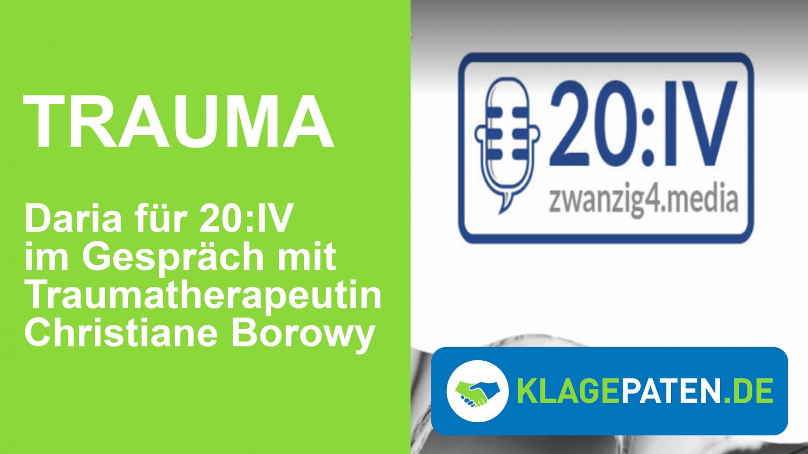 Trauma ist im Zusammenhang mit Corona und der Flut ein wichtiges Thema. Daria hat für 20:IV ein aufklärendes Gespräch dazu mit der Trauma-Expertin Christiane Borowy geführt. Im Gespräch gehen beide auf Ursachen, Auswirkungen aber auch auf Lösungsansätze ein.