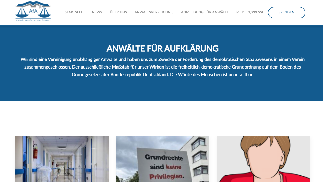 Webseite von Anwälte für Aufklärung e. V.